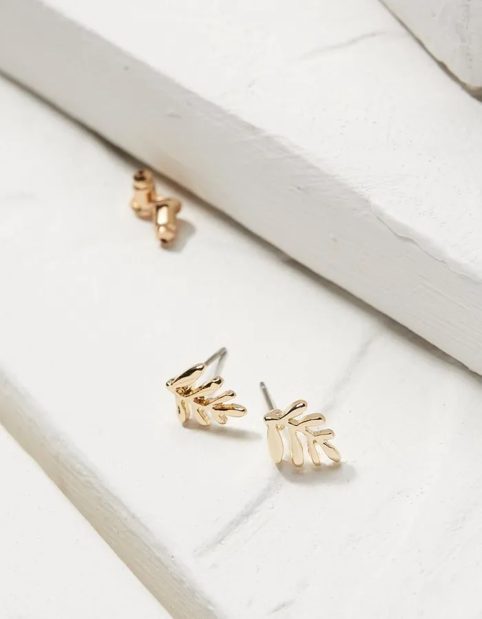 Leaf Stud Earrings Gold Women FatFace Jewellery