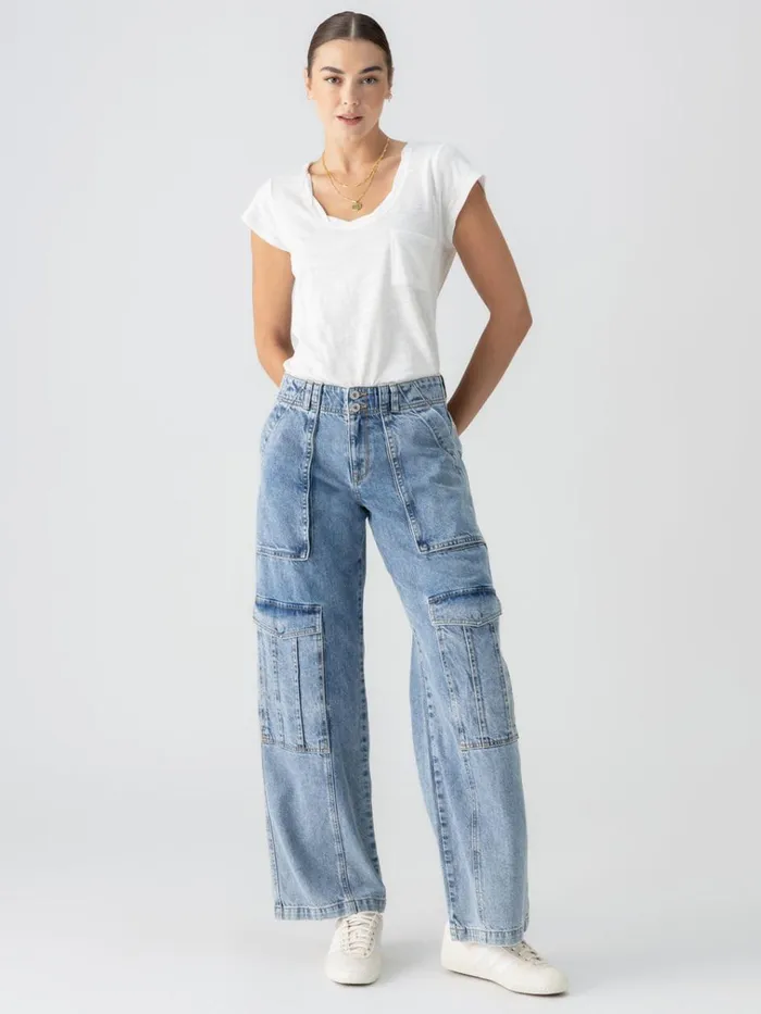 Level Up Standard Rise Denim Cargo Pant Digital Blue Women Sanctuary Clothing Pants Level Up Standard Rise Denim Cargo Pant Digital Blue Women Sanctuary Clothing Pants