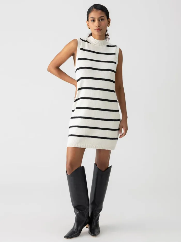 Life Is Easy Sweater Dress Chalk Black Stripe Women Sanctuary Clothing Dresses and Jumpsuits