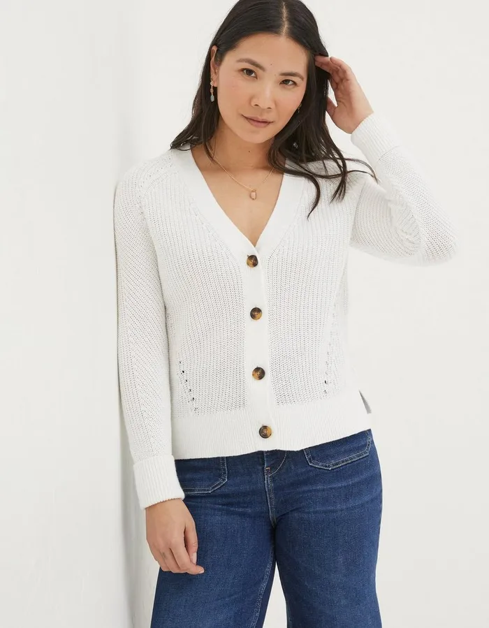 Lila Cotton Cardigan White Women FatFace Knitwear