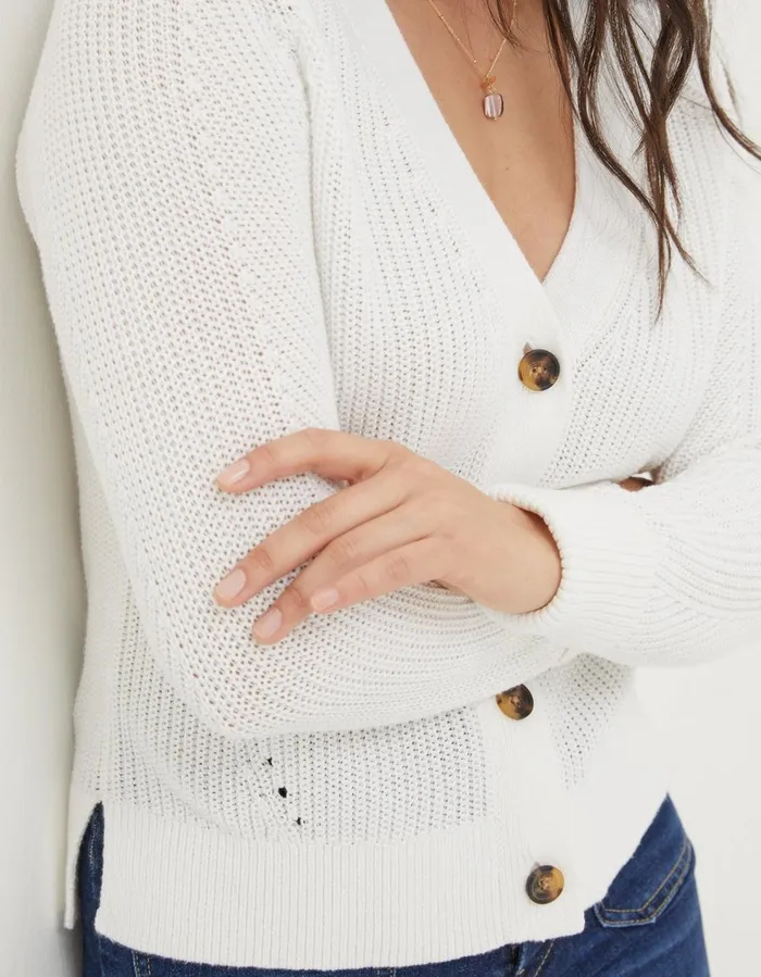 Lila Cotton Cardigan White Women FatFace Knitwear