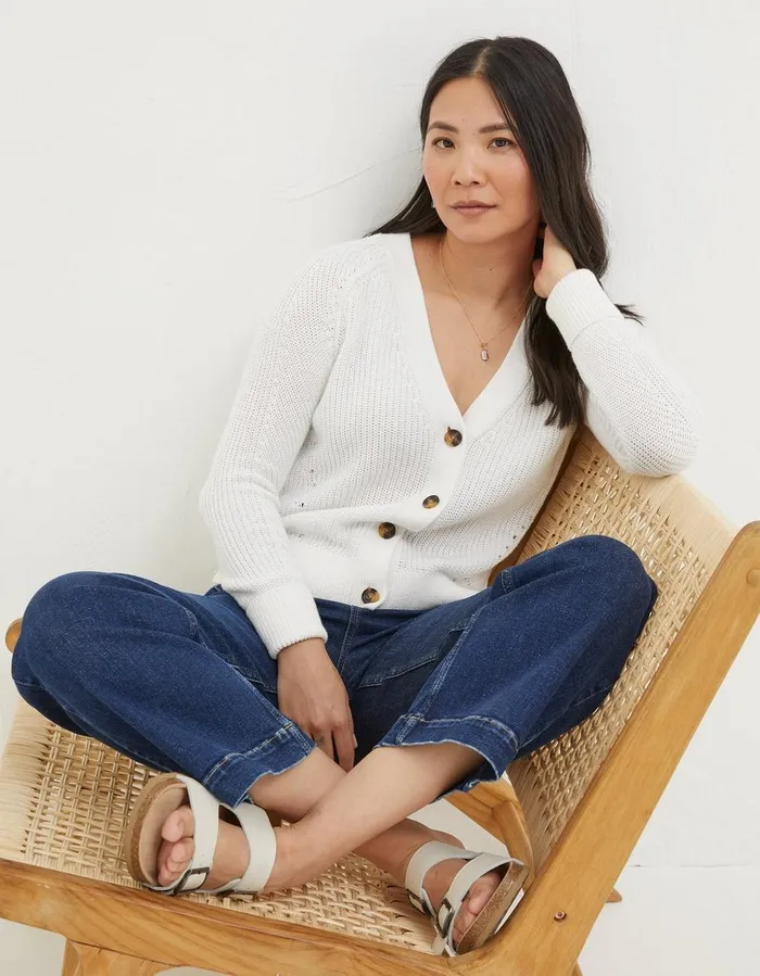 Lila Cotton Cardigan White Women FatFace Knitwear