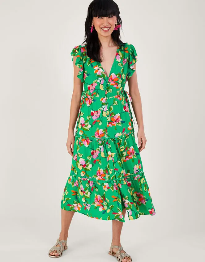 Lilou Floral Tea Dress In Sustainable Viscose Green Women Monsoon Dresses