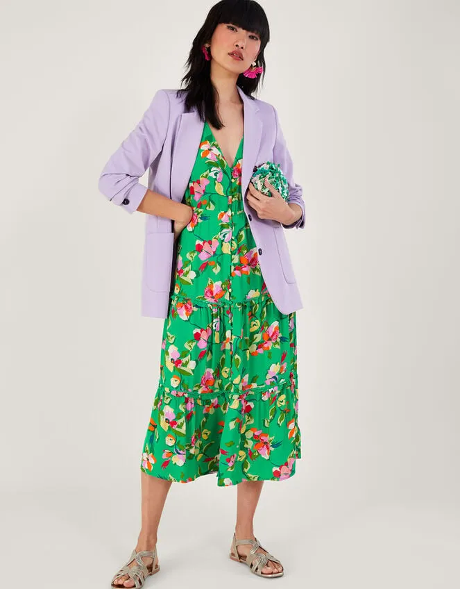 Lilou Floral Tea Dress In Sustainable Viscose Green Women Monsoon Dresses