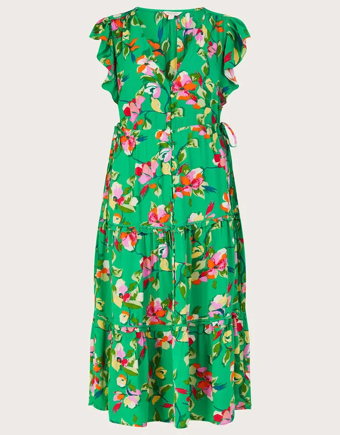 Lilou Floral Tea Dress In Sustainable Viscose Green Women Monsoon Dresses