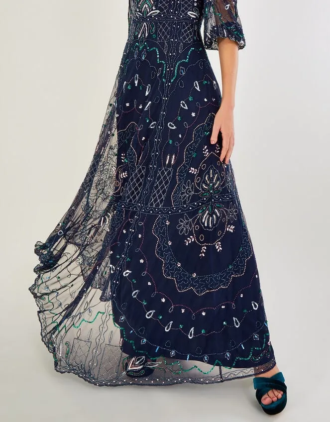 Lily Embellished Maxi Dress With Recycled Polyester Blue Women Monsoon Occasionwear