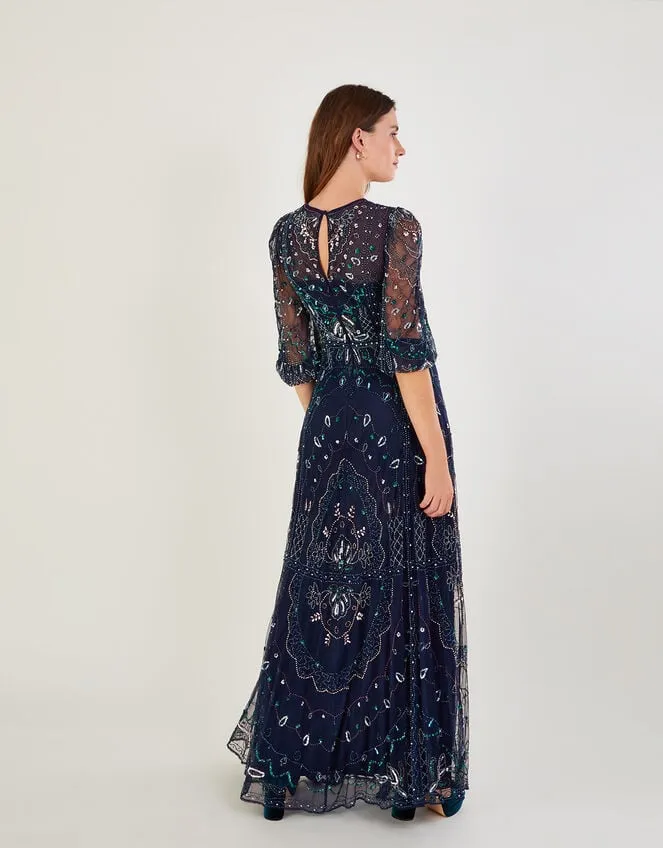 Lily Embellished Maxi Dress With Recycled Polyester Blue Women Monsoon Occasionwear