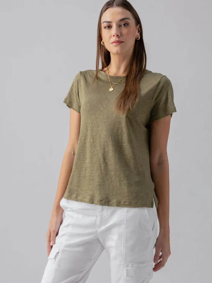 Linen Perfect Tee Burnt Olive Women Sanctuary Clothing Tees and Tops