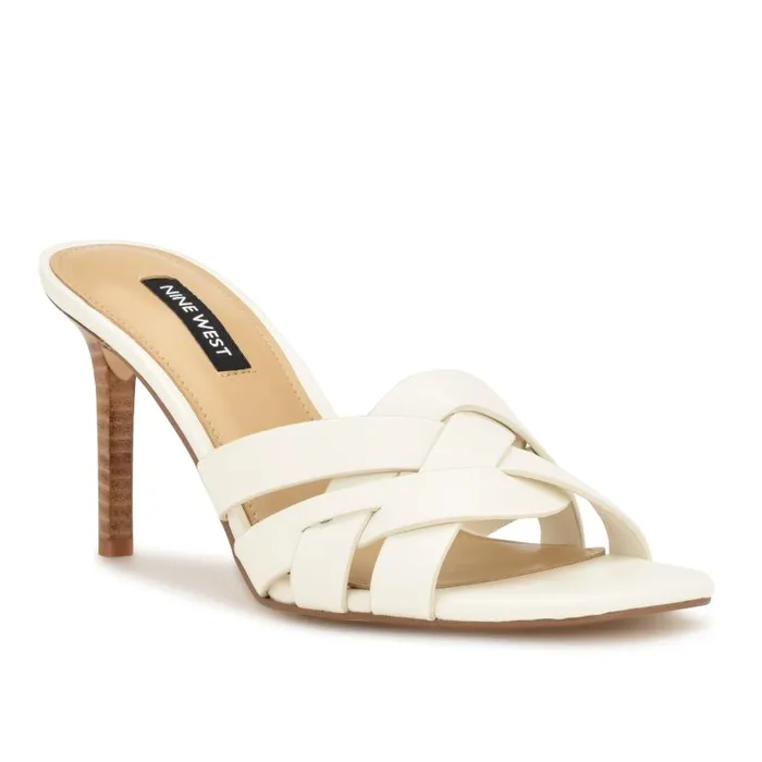 Linette Heeled Slide Sandals White Women Nine West Heels