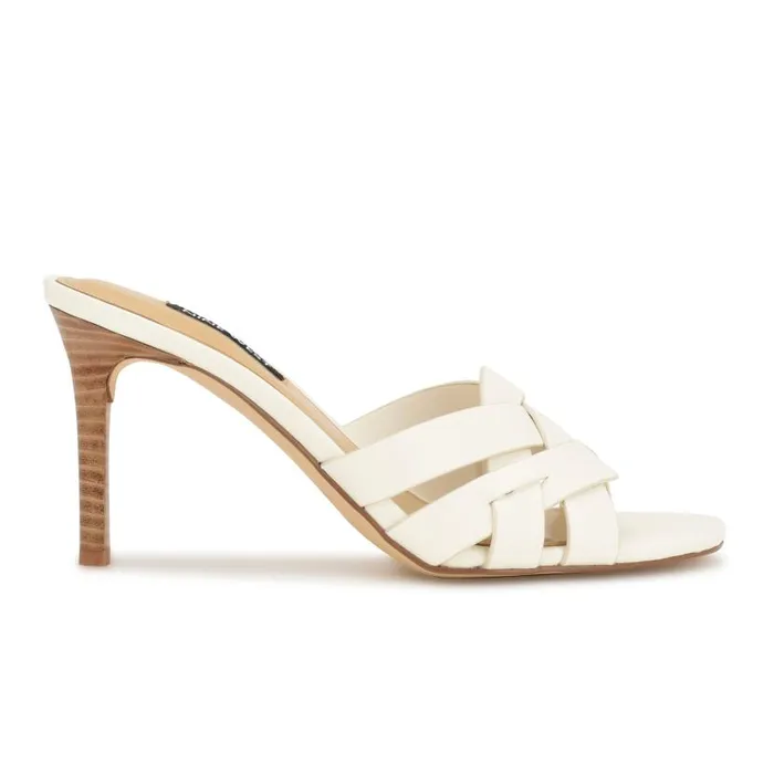 Linette Heeled Slide Sandals White Women Nine West Sandals
