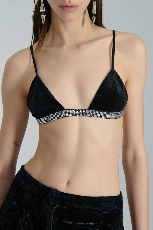 Lingerie Women Patrizia Pepe Velvet Bra With Rhinestones Blackshiny Crystal