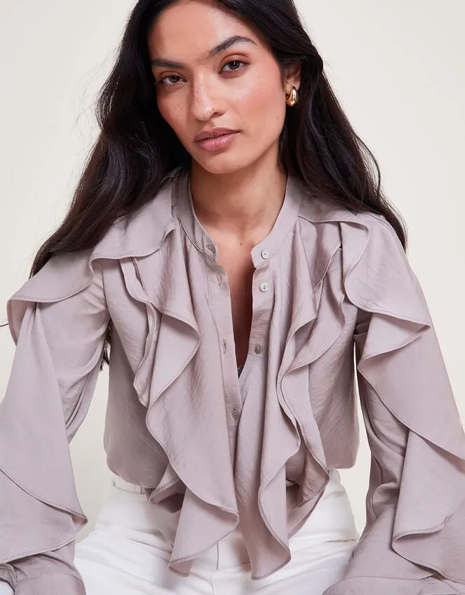 Lola Satin Ruffle Blouse Mink Women Monsoon Tops and Blouses