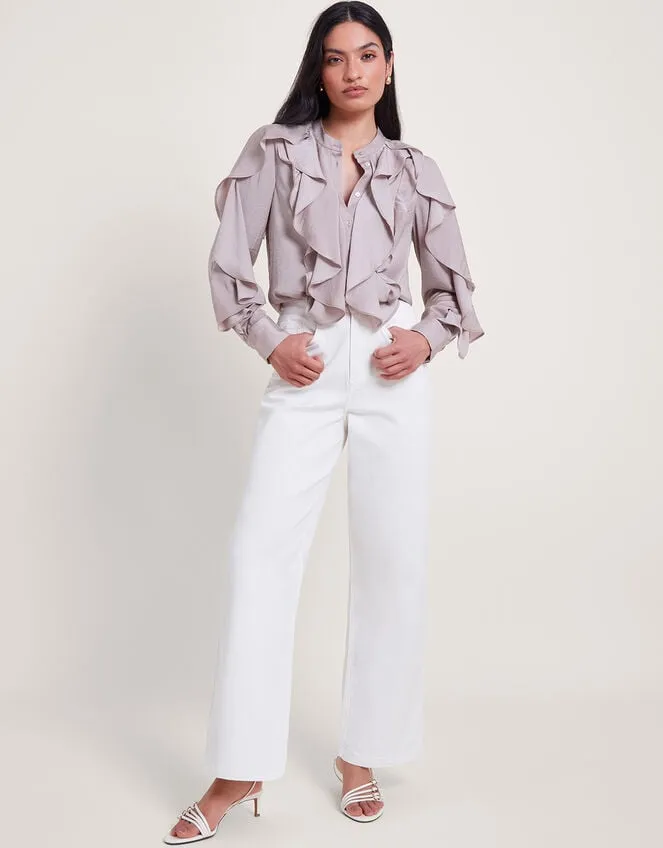 Lola Satin Ruffle Blouse Mink Women Monsoon Tops and Blouses