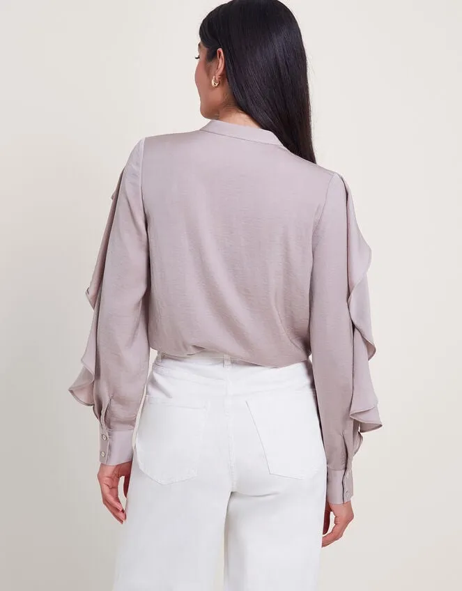 Lola Satin Ruffle Blouse Mink Women Monsoon Tops and Blouses