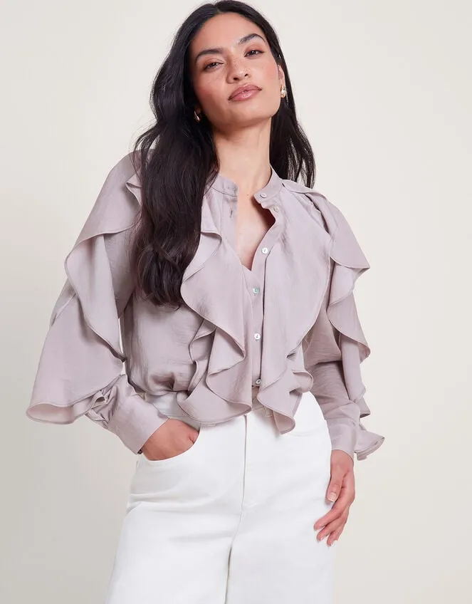 Lola Satin Ruffle Blouse Mink Women Monsoon Tops and Blouses