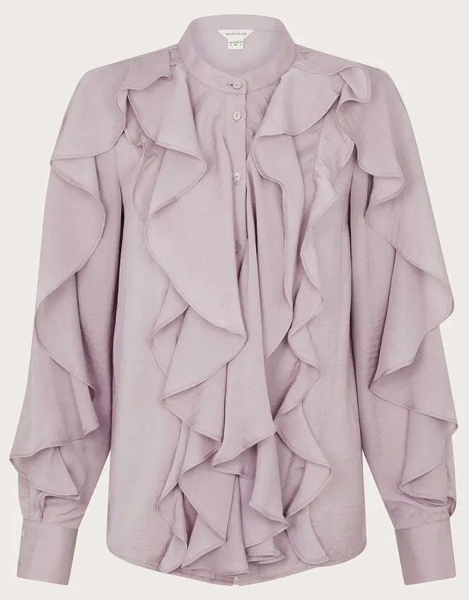 Lola Satin Ruffle Blouse Mink Women Monsoon Tops and Blouses