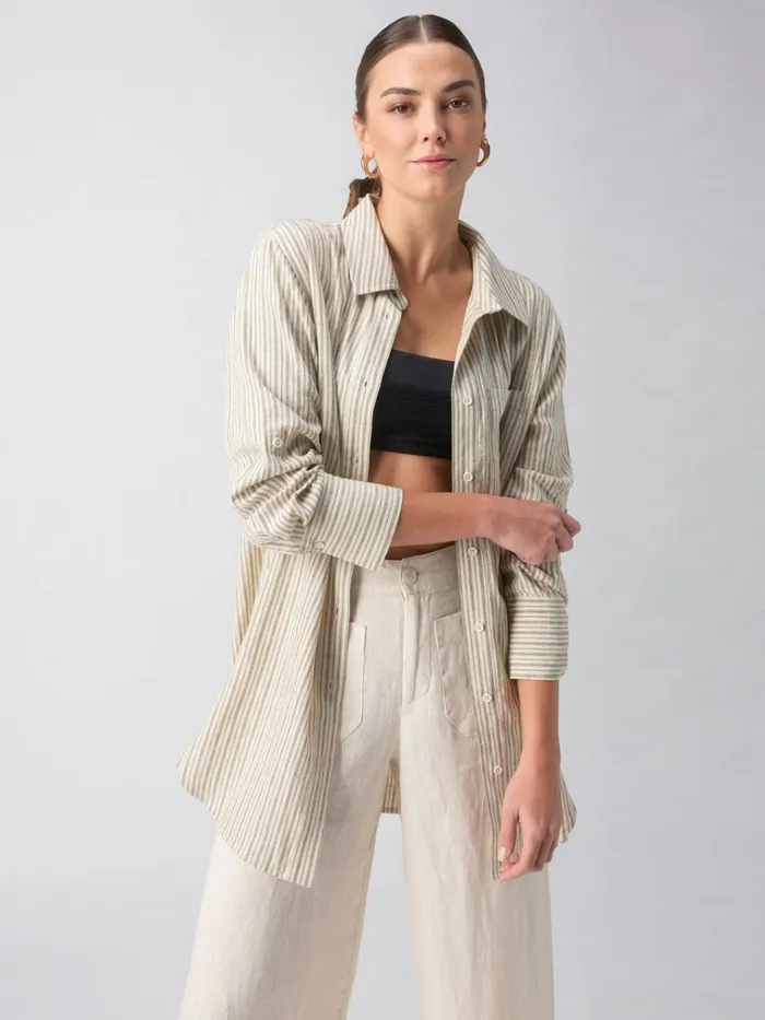 Long Line Pocket Shirt Eco Olive Stripe Women Sanctuary Clothing Tees and Tops