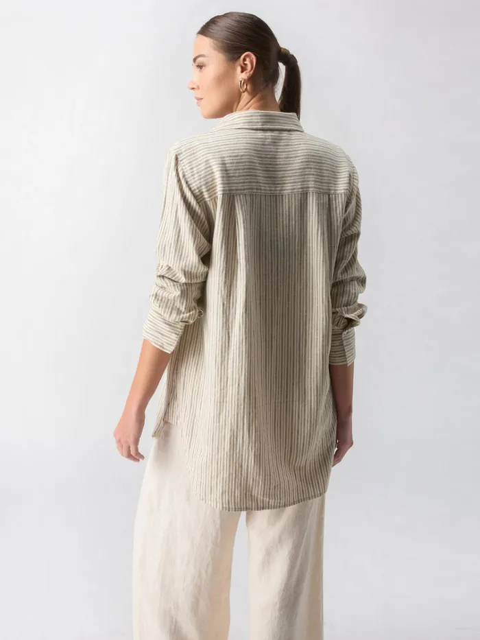 Long Line Pocket Shirt Eco Olive Stripe Women Sanctuary Clothing Tees and Tops