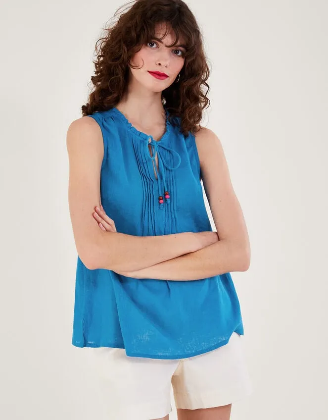 Long Line Tank Top In Linen Blend Blue Women Monsoon Tops and Blouses
