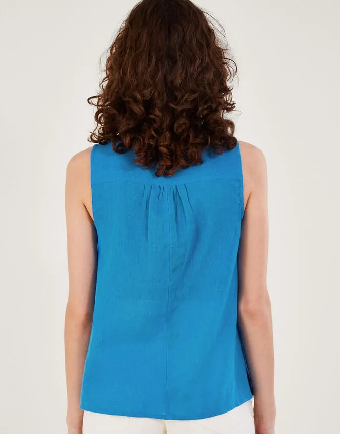 Long Line Tank Top In Linen Blend Blue Women Monsoon Tops and Blouses