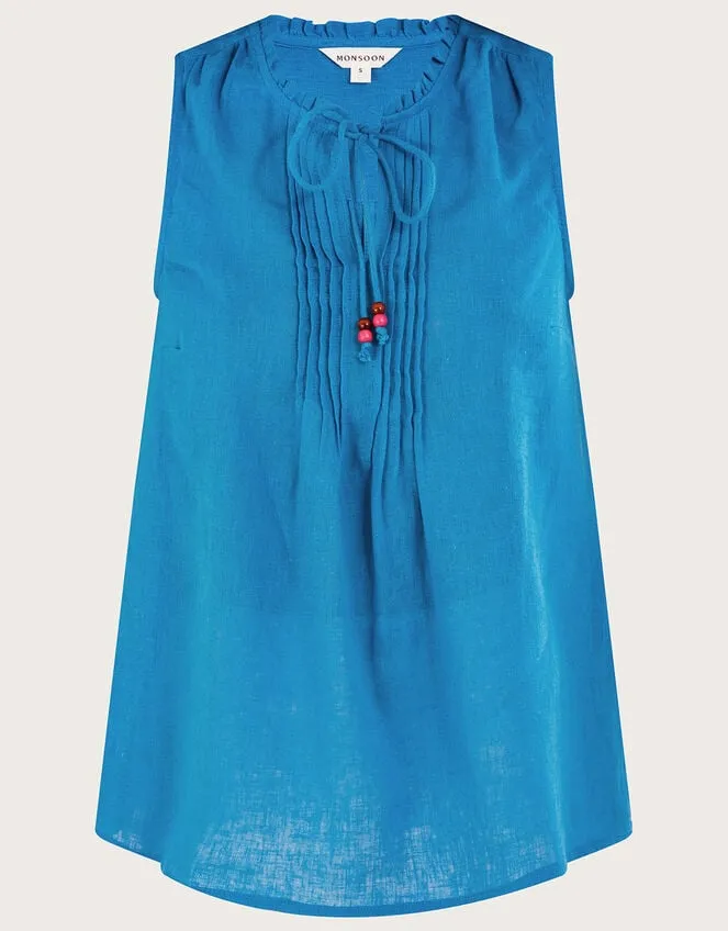 Long Line Tank Top In Linen Blend Blue Women Monsoon Tops and Blouses