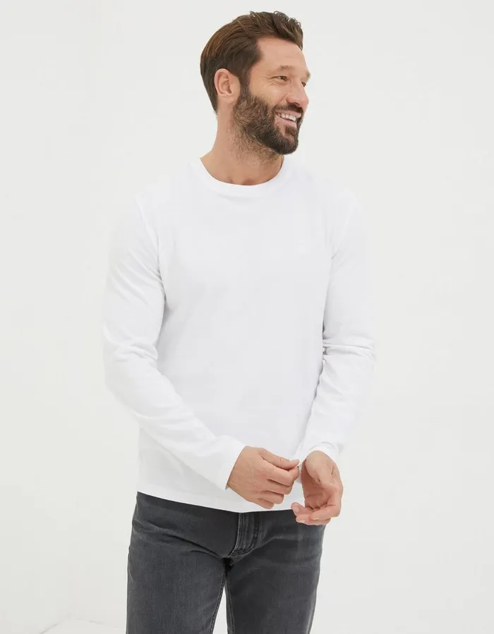Long Sleeve Lulworth Crew Neck TShirt White Men FatFace TShirts