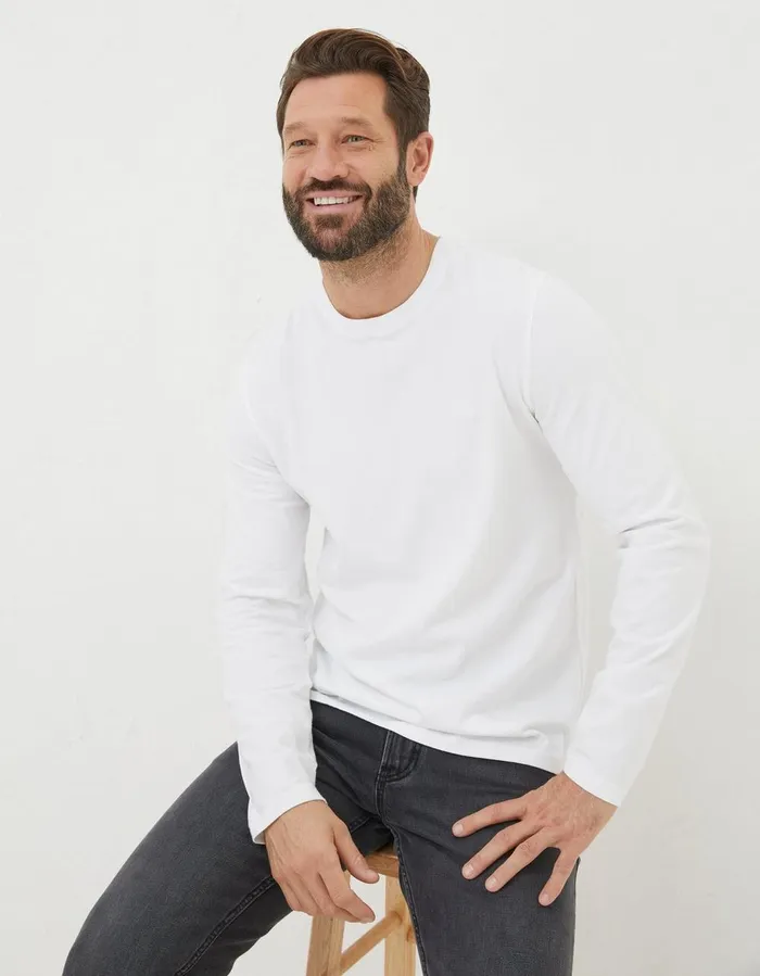 Long Sleeve Lulworth Crew Neck TShirt White Men FatFace TShirts