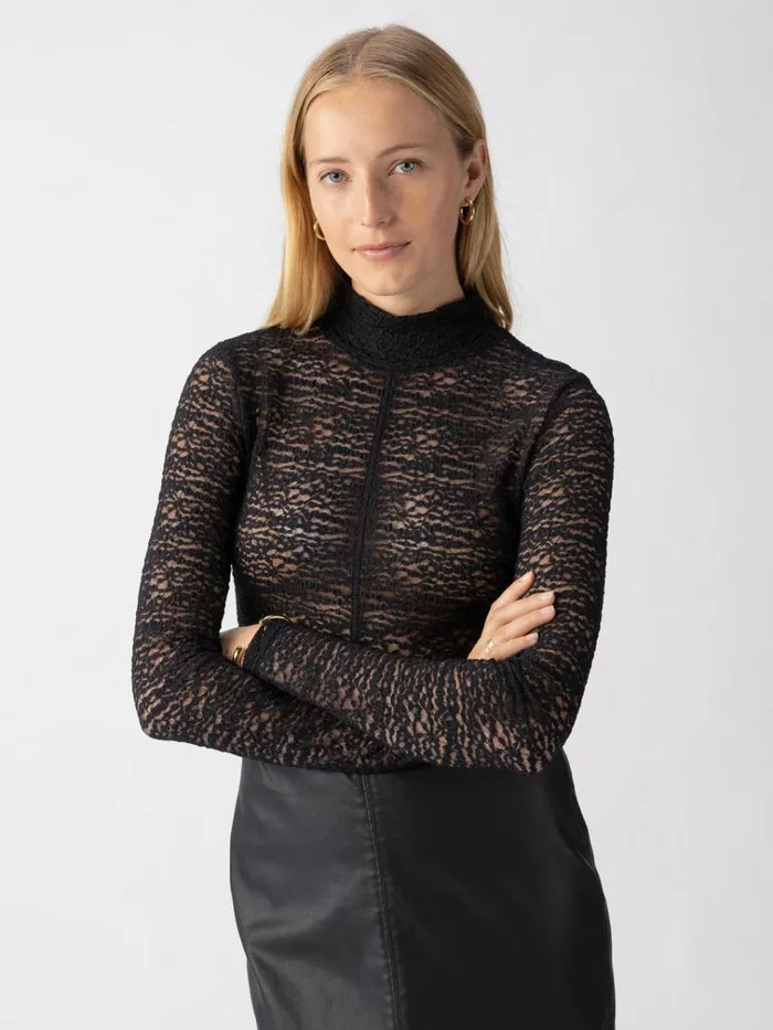 Long Sleeve Textured Mock Neck Top Black Women Sanctuary Clothing Tees and Tops Long Sleeve Textured Mock Neck Top Black Women Sanctuary Clothing Tees and Tops