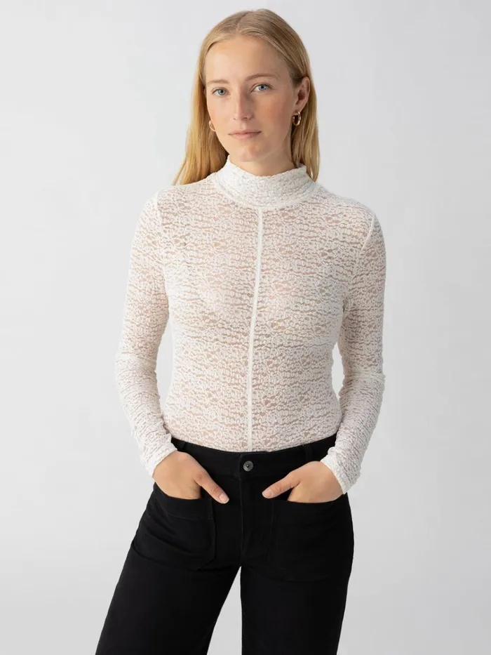 Long Sleeve Textured Mock Neck Top Chalk Women Sanctuary Clothing Tees and Tops