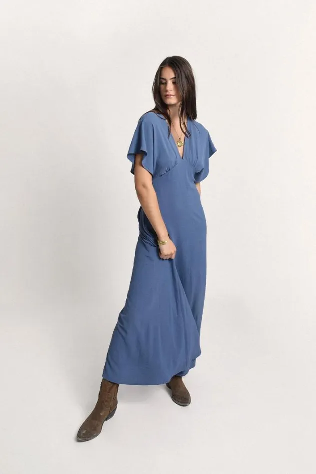 Long Vneck Dress BLUE DENIM Women Molly Bracken Dresses