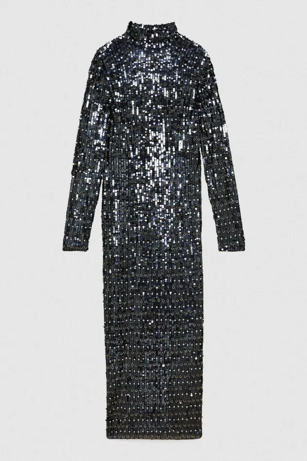Long Women Patrizia Pepe Sequined Dress With Open Back Black Sequinsandsilver