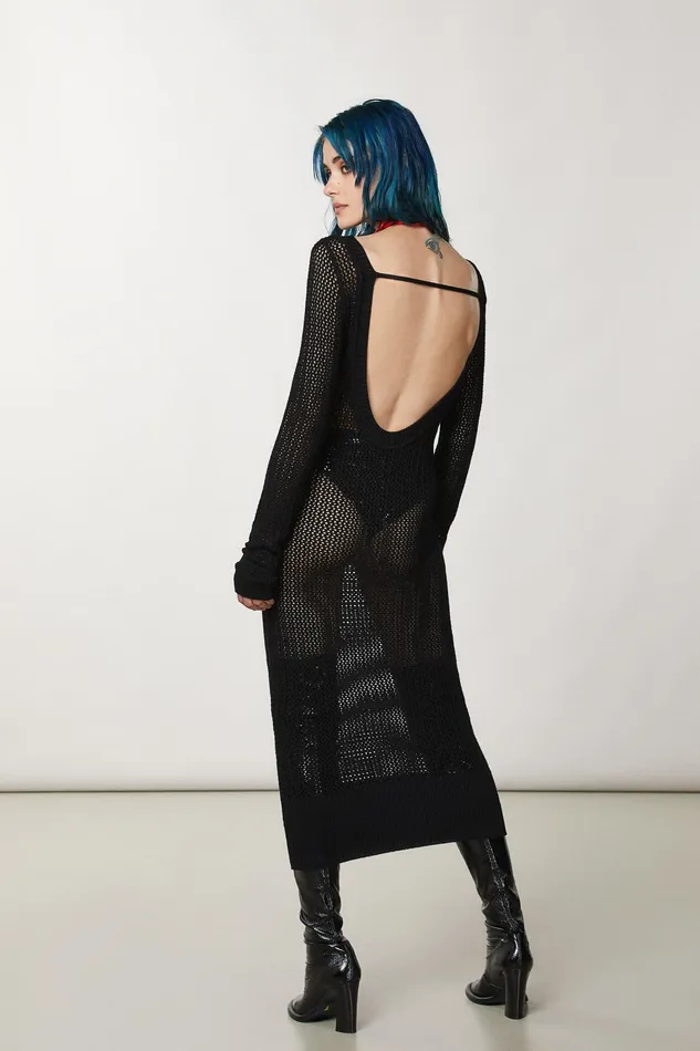 Long Women Patrizia Pepe Slim Fit Viscose Dress Nero