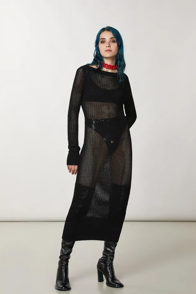 Long Women Patrizia Pepe Slim Fit Viscose Dress Nero