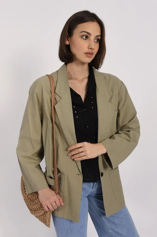 Loose Cotton Blazer Jacket KHAKI Women Molly Bracken Blazers