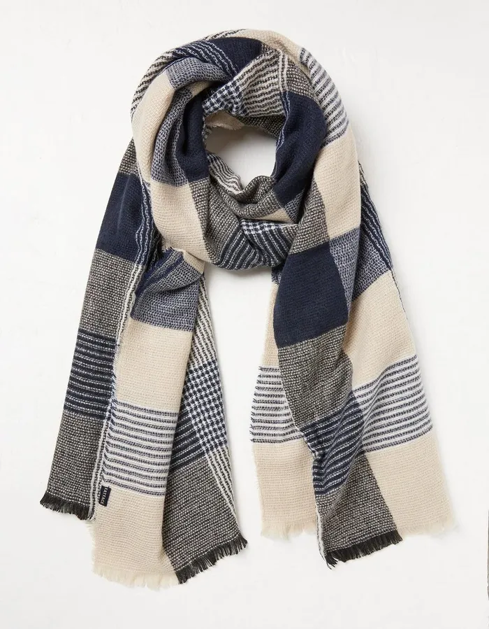 Lori Large Check Scarf Navy Women FatFace Scarves