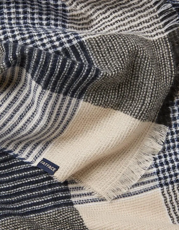 Lori Large Check Scarf Navy Women FatFace Scarves