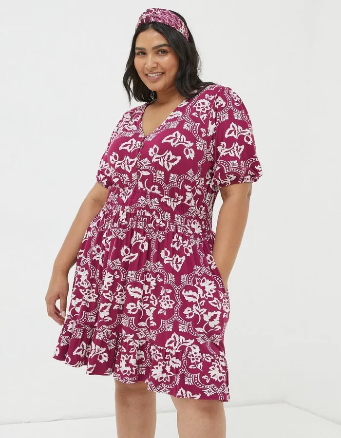 Lottie Wallpaper Jersey Dress Plum Women FatFace Dresses