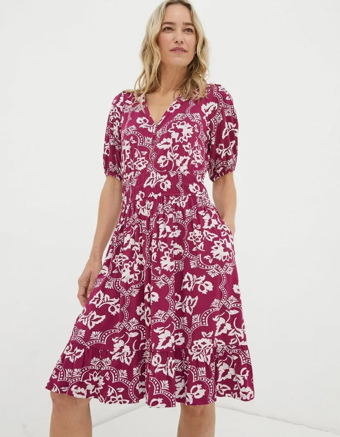 Lottie Wallpaper Jersey Dress Plum Women FatFace Dresses