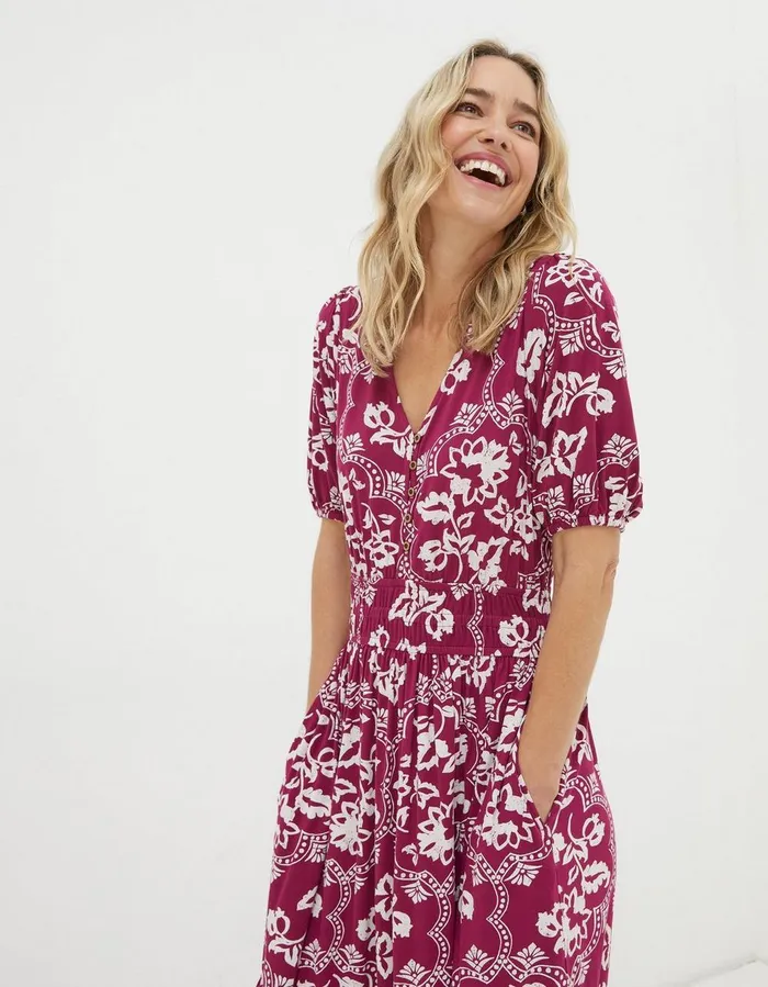 Lottie Wallpaper Jersey Dress Plum Women FatFace Dresses