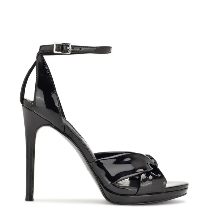 Lovya Ankle Strap Sandals Black Patent Women Nine West Heels