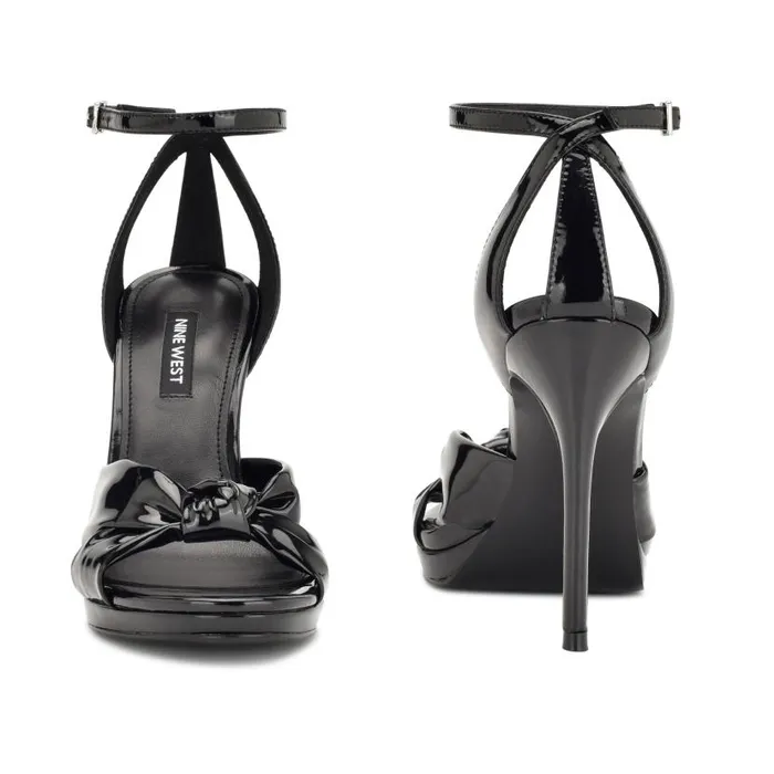 Lovya Ankle Strap Sandals Black Patent Women Nine West Heels