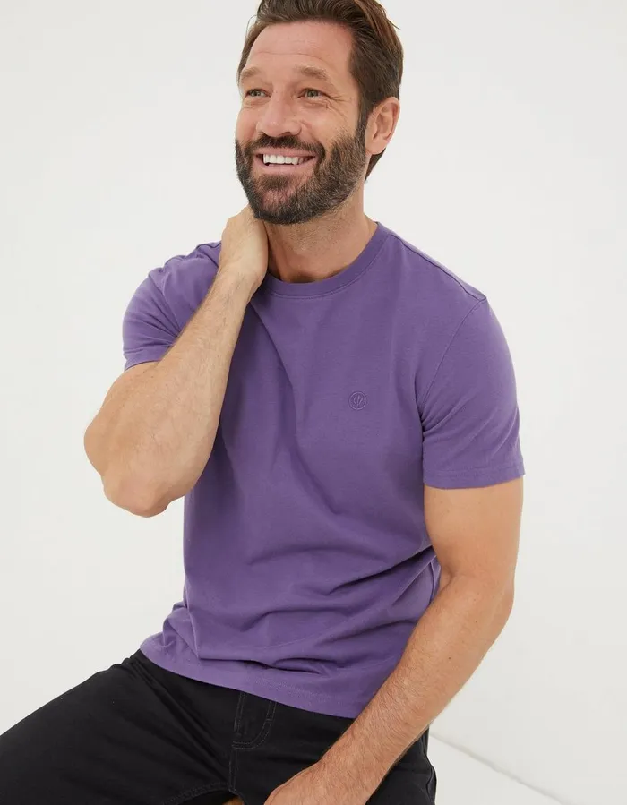 Lulworth Organic Cotton Crew TShirt Purple Men FatFace Nightwear and Pyjamas