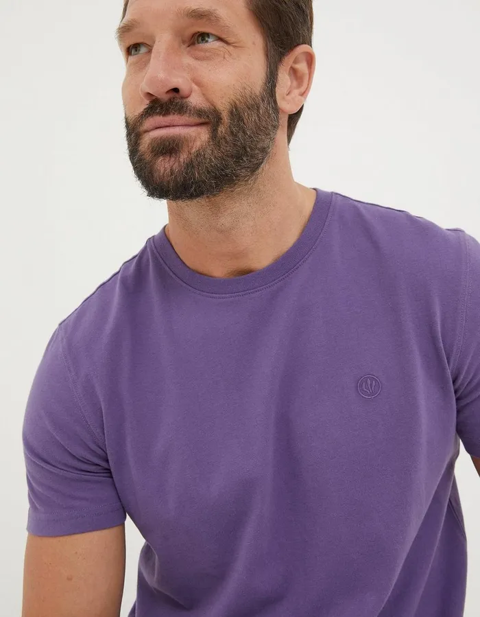 Lulworth Organic Cotton Crew TShirt Purple Men FatFace Nightwear and Pyjamas