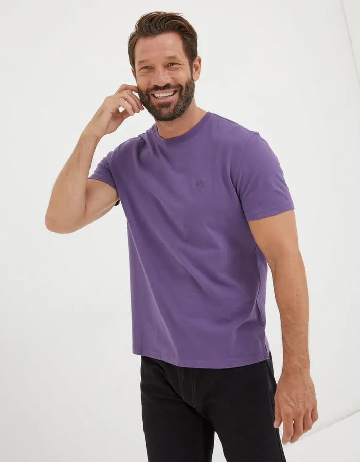 Lulworth Organic Cotton Crew TShirt Purple Men FatFace Nightwear and Pyjamas