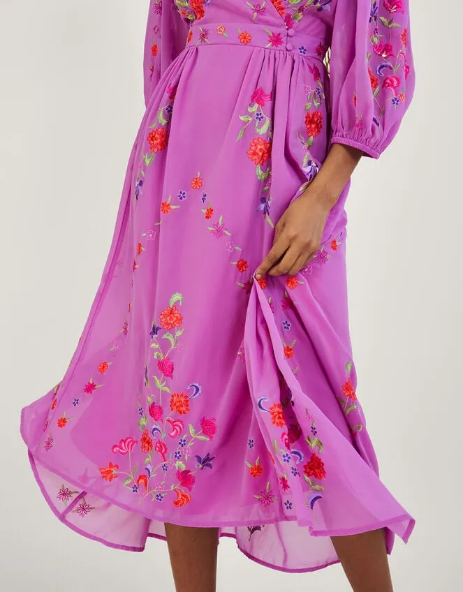 Lusia Embroidered Wrap Dress In Recycled Polyester Purple Women Monsoon Occasionwear