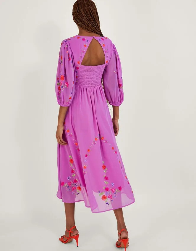 Lusia Embroidered Wrap Dress In Recycled Polyester Purple Women Monsoon Occasionwear