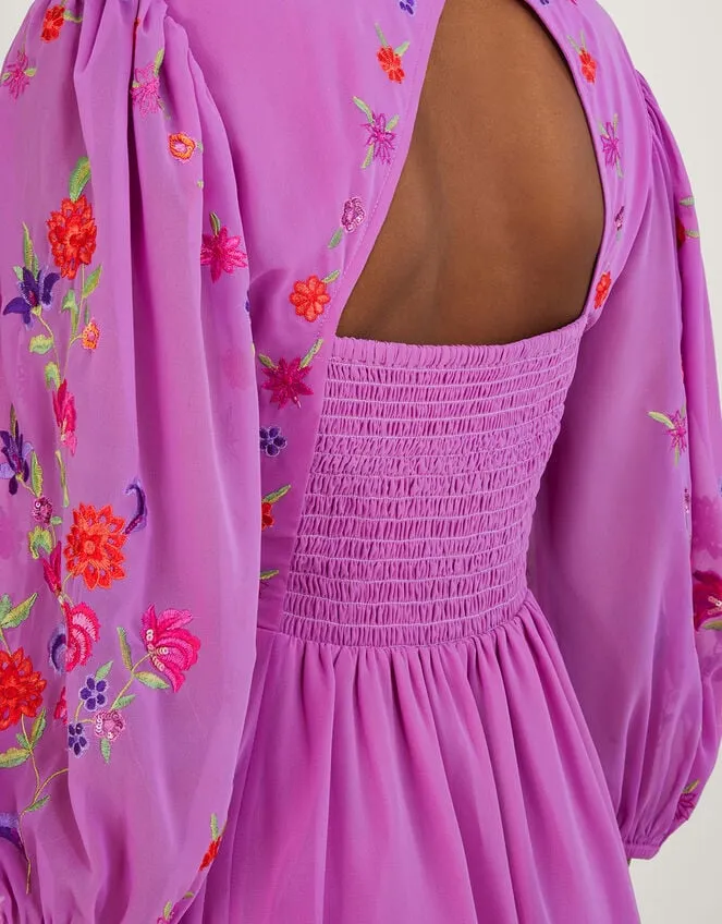 Lusia Embroidered Wrap Dress In Recycled Polyester Purple Women Monsoon Occasionwear