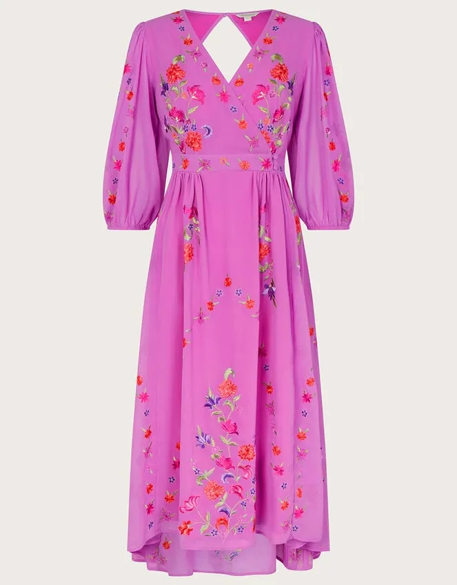 Lusia Embroidered Wrap Dress In Recycled Polyester Purple Women Monsoon Occasionwear