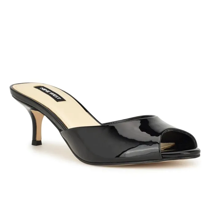Luvlie Heeled Slide Sandals Black Patent Women Nine West Heels