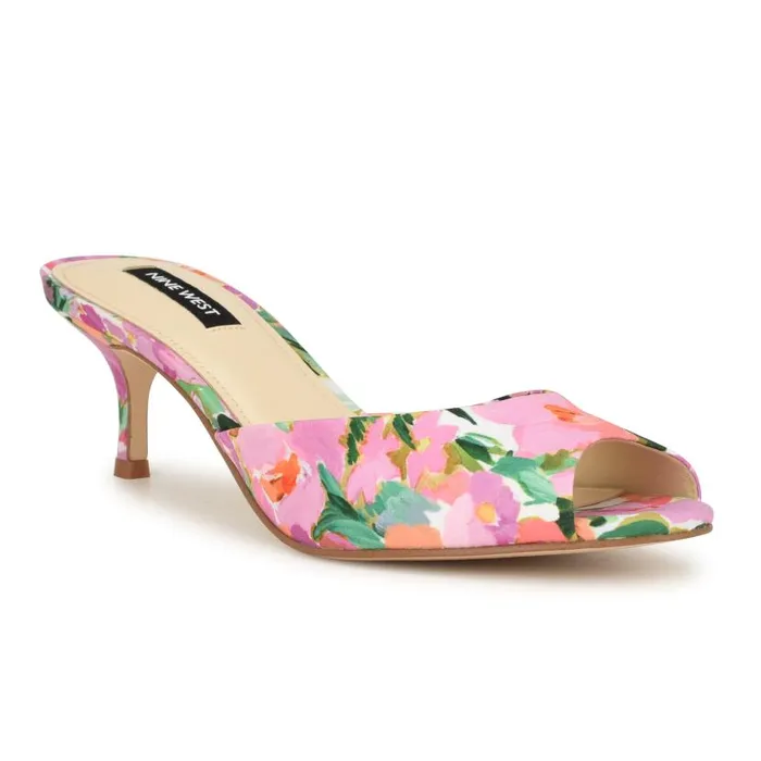 Luvlie Heeled Slide Sandals Pink Floral Women Nine West Heels